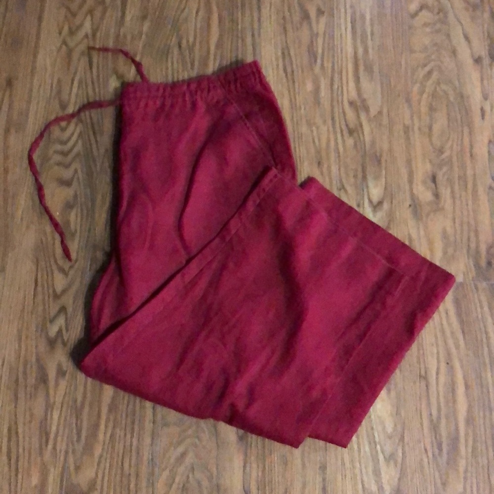 Deane & White Red Linen Wide Leg  Pants